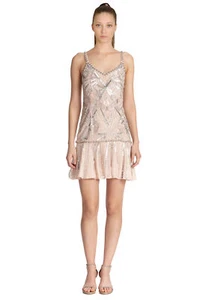 Parker Black Devany Blush Beaded Silk Drop Waist Cocktail Dress S NWT - Picture 1 of 3