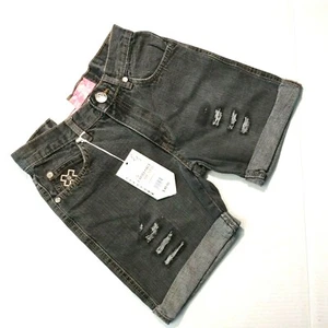 Comfort Denim Women Size 1/2 Black Jean Shorts Stretch Cuffed Hem Light Wash - Picture 1 of 6