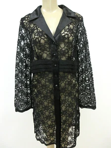 SUSAN GRAVER BLACK LACE-UP FLORAL DESIGN SEE-THRU BLOUSE SIZE M - NWT - Picture 1 of 9