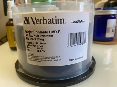 Verbatim DVD+R 4.7GB  Data Life Plus White Inkjet Printable - New - Image 1 of 2