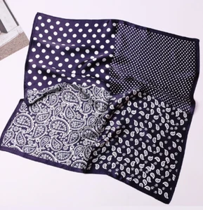 100% Silk 20" small Square Scarf Women neckerchief Wrap Paisley navy - Picture 1 of 2