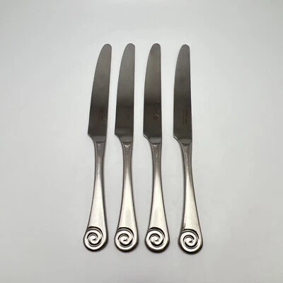 Robert Welch Stainless AMMONITE Satin Dinner Knife Swirl Flatware 4Pc Set - Image 1 of 4
