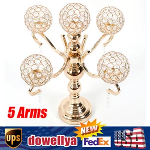 5 Arms Crystal Candelabra Votive Candle Holder Wedding Decor Table Centerpieces - Picture 1 of 12