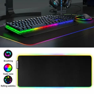 Gaming Mousepad RGB XL Large Colorful LED 30.7x12'' Mat PC Desktop Table Laptop - Picture 1 of 12