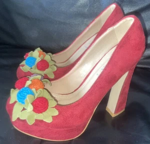 TACCHI DONNA TAGLIA UK 3 EUR 36 PELLE SCAMOSCIATA FLOREALE ROSSO INTENSO JOXY - Foto 1 di 7