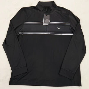 Callaway Opti-Dri 1/4 Zip Long Sleeve Stretch Black Pullover Men's Size Medium - Picture 1 of 14