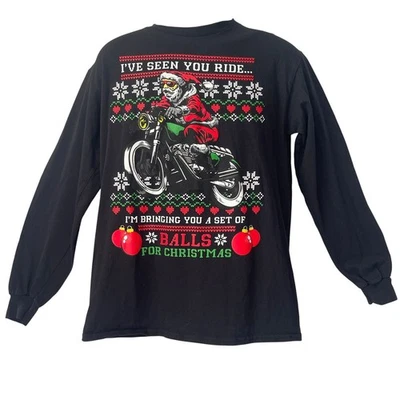 Gildan Funny Motorcycle Santa Claus Ugly Christmas T Shirt Size Med - Image 1 of 3