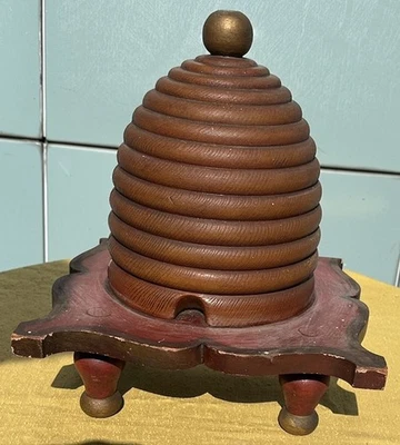 Early Wooden Folk Art Handmade Grain Painted Wood Bee Skep Store Sign - Image 1 of 4
