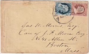 1c #24 + 3c #26 NY 1861 1c Carrier Cover to Boston Mass (J185) - Bild 1 von 2