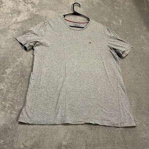 Tommy Hilfiger Camicia Uomo Grande Grigio Flex Elasticizzata Ricamata Bandiera Logo Girocollo - Foto 1 di 6