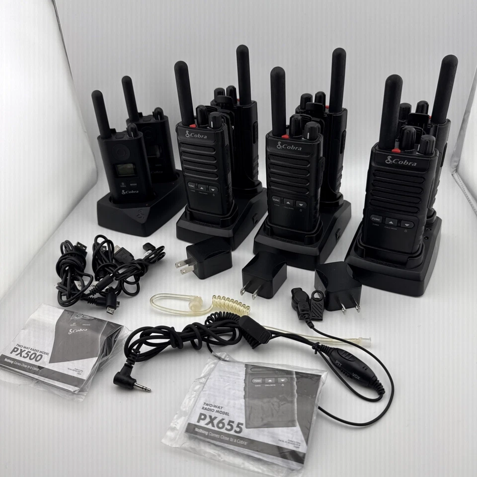 Cobra PX655 6 pack Pro Business Radios W + 3 Charging Dock + 2 PX500 + Accessory - Image 1 of 4