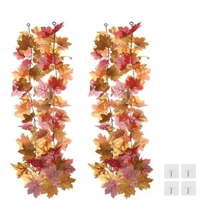 2 Pack Fall Garland 5.7Ft, Autumn Maple Leaves Garland, Red/Yellow/Green - Imagen 1 de 7