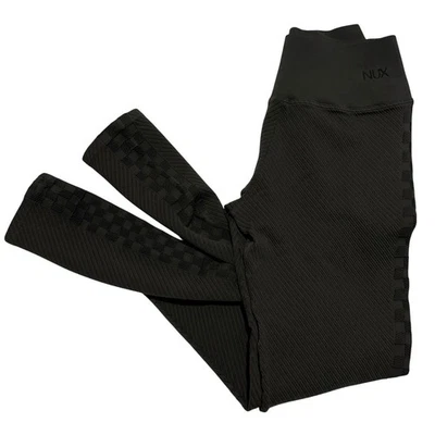 NUX Womens Size S Black Ribbed High Waist Checkerboard Yoga Activewear Leggings - Image 1 of 4