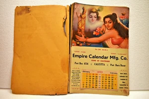 Vintage 1959 Indian Calendar Art Album Empire Calcutta Lithograph Prints Hindu M - Bild 1 von 15