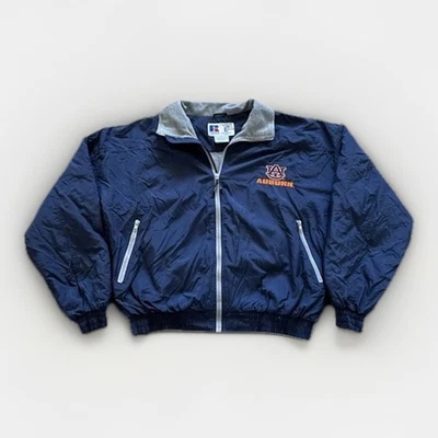 Vintage Auburn Tigers Bomber Jacket Mens L Russell Athletic Y2K Blue Windbreaker - Image 1 of 4