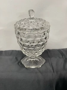 Fostoria Amerikanische Klarglas Sechskantfuß Bonboniere mit Deckel Vintage Kompott Glas - Bild 1 von 4