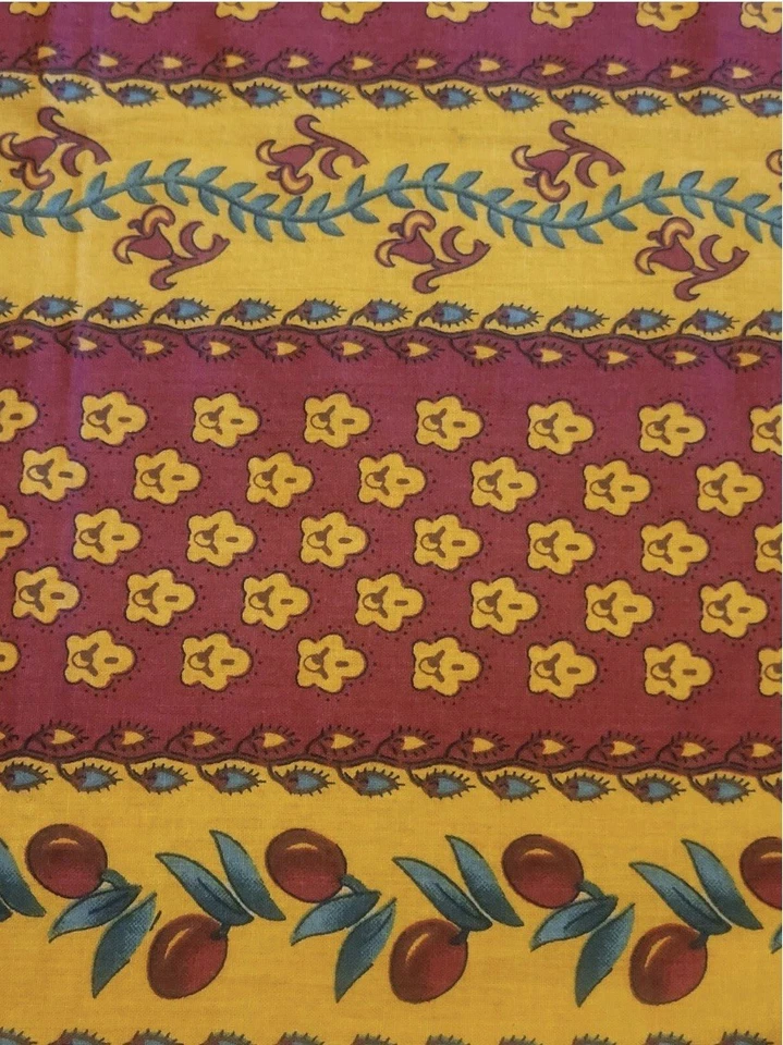 French Country Provence 59”x79” Tablecloth Red, Yellow/Gold, Floral Olive Strip - Image 1 of 1