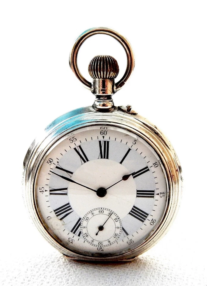 Pocket Watch Remontoir 15 Rubies Dial Porcelain Case Silver 51mm 1900c Working - Image 1 of 4