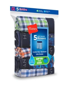 Hanes 5-Pack Boys Boxer Comfort Flex Waistband Woven Underwear Assorted Patterns - Picture 1 of 6