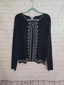 Vintage Y2k schwarz weiß bestickt Top Knopf Cardigan Gr. Lg WhimsyGoth FairyGrunge - Bild 1 von 7