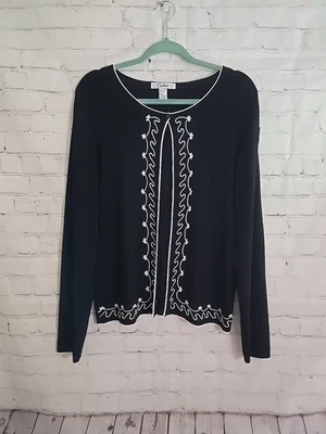 Cárdigan De Colección Y2k Negro Blanco Bordado Top Botón Talla Lg WhimsyGoth FairyGrunge Foto 1 de 4