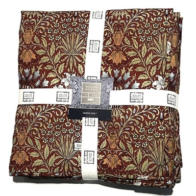 William Morris GARDEN Red Queen QUILT Bedspread 90 x 90" New In Package - Image 1 of 4