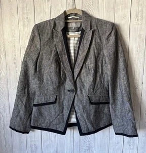 M&S Blue Chambray Linen Blazer with Contrasting Stitching and Trim UK 12 - Picture 1 of 12