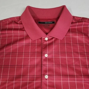 Greg Norman PlayDry Men XL Plaid Red Short Sleeve Polo Golf Shirt - Picture 1 of 17