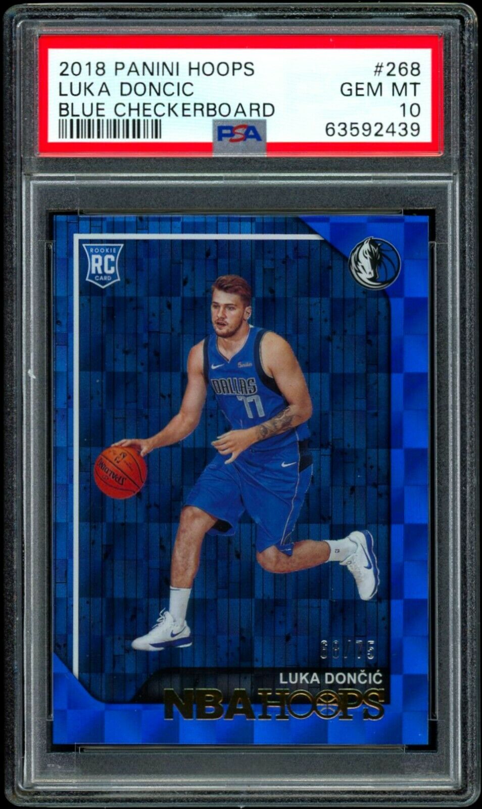 2018-19 Panini Hoops Blue Checkerboard /75 Luka Doncic ROOKIE RC #268 PSA 10