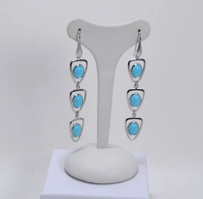 ORECCHINI IN ARGENTO 925 CON PASTA DI TURCHESE OVALE E TRIANGOLI AGHT 0675 - Immagine 1 di 3