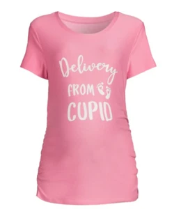 Time And Tru Women's Delivery From Cupid Pink Graphic Maternity T-Shirt NWT - Picture 1 of 6
