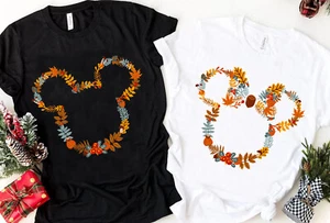 Mickey & Friends Autumn Foliage Mickey Minnie Ears Unisex Adult Kid Tee 2100001 - Picture 1 of 10