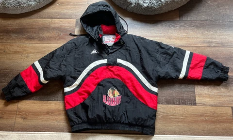Vintage Apex One Chicago Blackhawks Jacket 90's NHL Pullover 1/2 Zip XL Black Cover