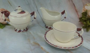 Vintage Vernon Kilns Monterey Red and Blue Cup & Saucer,Creamer and Sugar Bowl - Picture 1 of 7