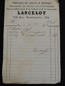 Facture fabrique de selles et harnais. Sellerie Carrosserie. Lancelot. Paris - Picture 1 of 1
