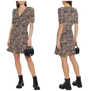 Mini Vestido VERONICA BARBA Riada Botón Detallado Serpiente Estampado Serpiente Seda Crepe Talla 4 NUEVO - Imagen 1 de 12
