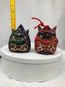 Japanese Clay Bell Ceramic Dorei Asian Antiques  Namahage demon 4.9x2.3x2.9inch - Picture 1 of 12