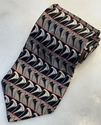 Golf Silk Tie Striped Tees Black Cream Brown Red 3 7/8" W x 58.5" L Ralph Marlin - Image 1 of 4