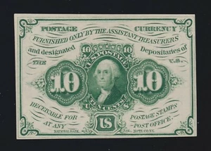 US 10c Fractional Currency Note 1st Issue Imperf w/o Monogram FR 1243 Ch CU -025 - Picture 1 of 2
