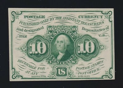 US 10c Fractional Currency Note 1st Issue Imperf w/o Monogram FR 1243 Ch CU -025 - Image 1 of 2