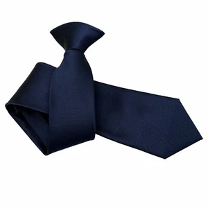 Navy Blue Clip On Slim Tie Woven Plain Solid Check Wedding Necktie by DQT - Picture 1 of 3