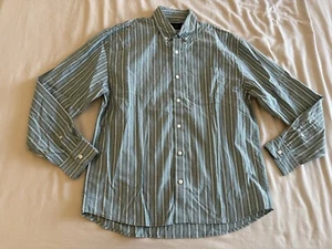 Abercrombie & Fitch Premium Poplin Green Stripe Button Up Shirt Long Sleeve Sz M - Picture 1 of 10