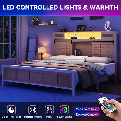 TAUS Farmhouse King Size Bed Frame with 49.14" Tall Storage Headboard - Image 1 of 4