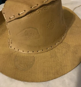 Vintage 1970’s Leather Hat Imprinted With Greece Landmarks Hand Made in Greece - Picture 1 of 12