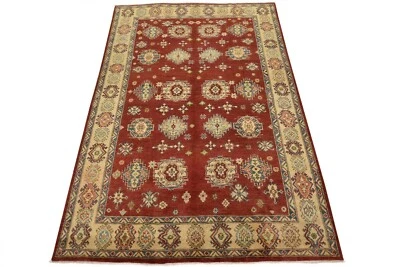 Kazak Rug 6′ x 8’9” Red Wool Tribal Hand-Knotted Oriental Carpet - Image 1 of 4