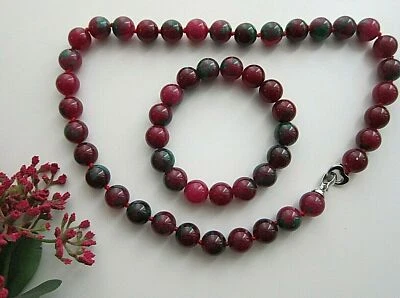 Natural Ruby Zoisite Gem-stone Necklace & Bracelet Set. - Image 1 of 4