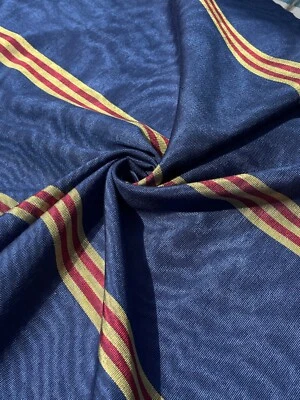 Navy Blue Striped Pattern Moiré Fabric By 2 Yards – Luxurious Silk. - Image 1 of 4