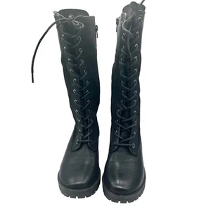 Combat Boots Round Toe Lace Up Black Size 7.5 - Picture 1 of 9
