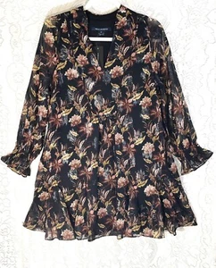 Neu mit Etikett French Connection Kleid schwarz geblümt Gr. S Metallic Langarm - Bild 1 von 10