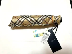 NWT BURBERRY Folding Rain Umbrella Nova Check Plaid Beige Glossy Unisex - Picture 1 of 9